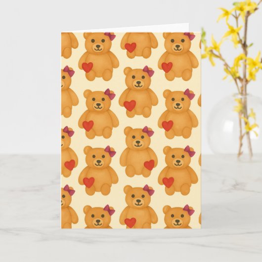 クラシックテディ熊パタ空白のーン挨拶カード カード (黄色い花)