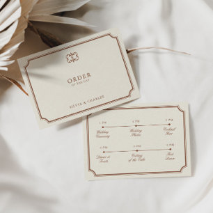 クラシックテラコッタとベージュ色結婚のタイムライン エンクロージャーカード