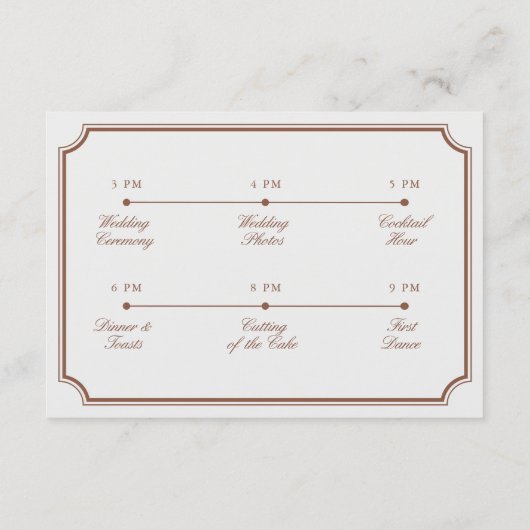 クラシックテラコッタとベージュ色結婚のタイムライン エンクロージャーカード (裏面)