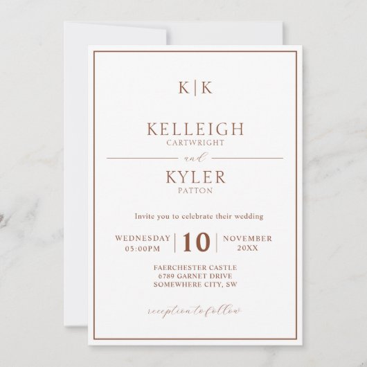 クラシックテラコッタモノグラム結婚写真 招待状 (正面)