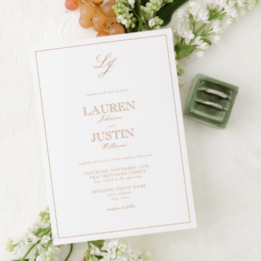 クラシックテラコッタ書道モノグラム結婚ズ 招待状