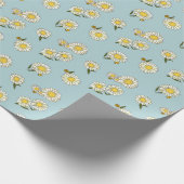 クラシックデイジーとスカイブルーフローラヴィンテージ花 ラッピングペーパー (角)