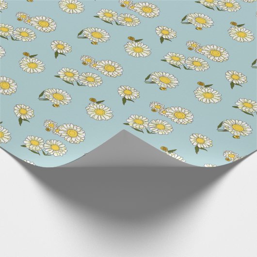 クラシックデイジーとスカイブルーフローラヴィンテージ花 ラッピングペーパー (角)