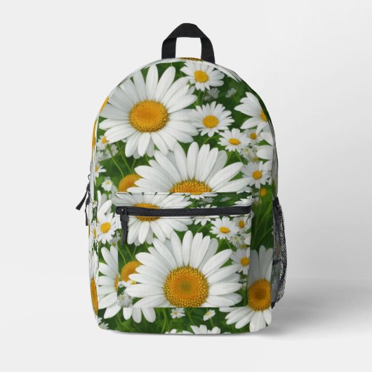 クラシックデイジー型白フローラ野緑 プリントバックパック (正面)