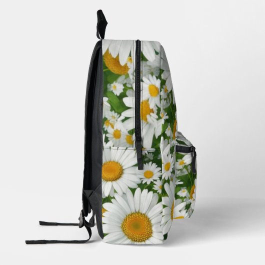 クラシックデイジー型白フローラ野緑 プリントバックパック (左)