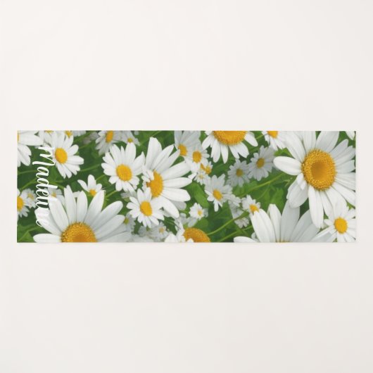 クラシックデイジー型白フローラ野緑 ヨガマット (正面(横))