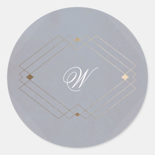 クラシックデコゴールド ヴィンテージグレー カリグラフィー ウェディング ラウンドシール (正面)