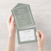 クラシックデコセージグリーンモノグラム結婚ズ オールインワン招待状 (貼ってはがせる)