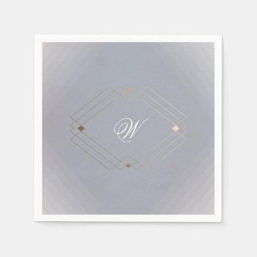 クラシックデコ金ゴールドヴィンテージグレー書結婚道 スタンダードカクテルナプキン (正面)