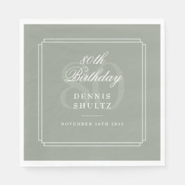 クラシックデコ | SageとWhite 80誕生日 スタンダードランチョンナプキン