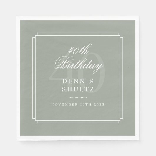 クラシックデコ Sage and White 40th Birthday | Sage and Wh スタンダードランチョンナプキン (正面)