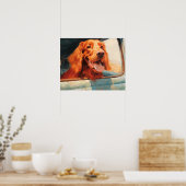 クラシックトラックの窓辺の赤い犬 窓辺アートプリント ポスター (キッチン)