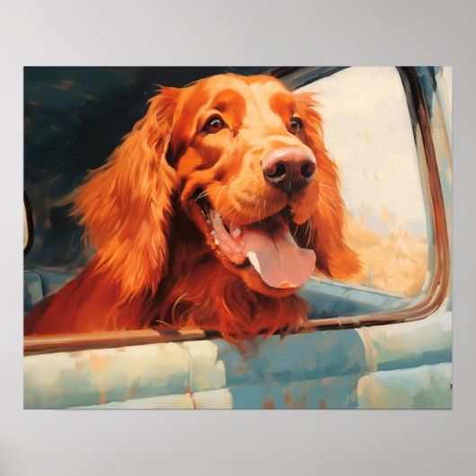 クラシックトラックの窓辺の赤い犬 窓辺アートプリント ポスター (正面)