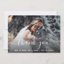 クラシックトレンディーシ結婚ックの写真の新郎新婦 サンキューカード