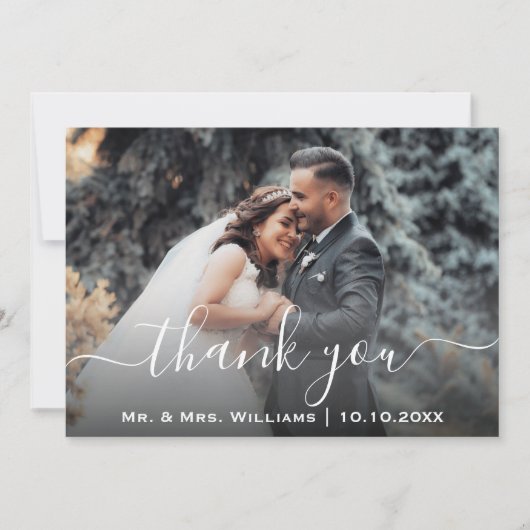 クラシックトレンディーシ結婚ックの写真の新郎新婦 サンキューカード (正面)