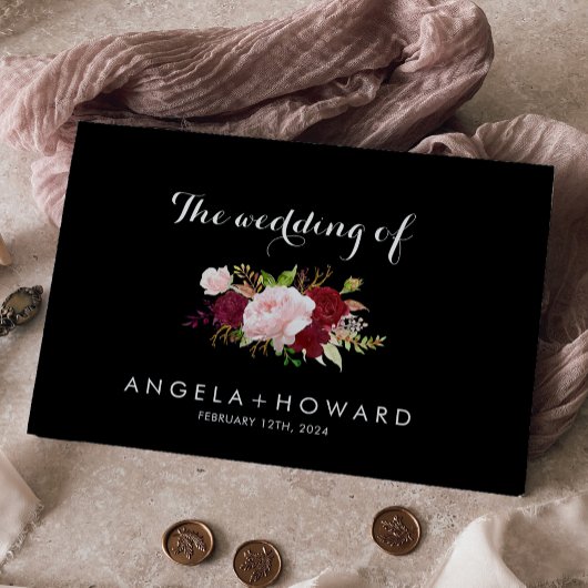 クラシックトロピカルブラックとブルゴーニュ結婚ーズ ゲストブック