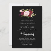 クラシックトロピカルブラックバーガンディーウェディング 招待状 (正面)