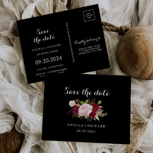 クラシックトロピカルブラックブルゴーニュSave the Date Card ポストカード