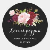 クラシックトロピカル結婚ブラックの愛がポピン ラウンドシール (正面)