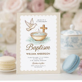 クラシックドーブ&クロススカロップバプテスマ招待状 招待状