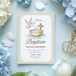 クラシックドーブ&クロスバプテスマ招待状 招待状