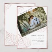 クラシックニュートラルMattバラ葉金ゴールドs 結婚. セーブザデート (正面/裏面)