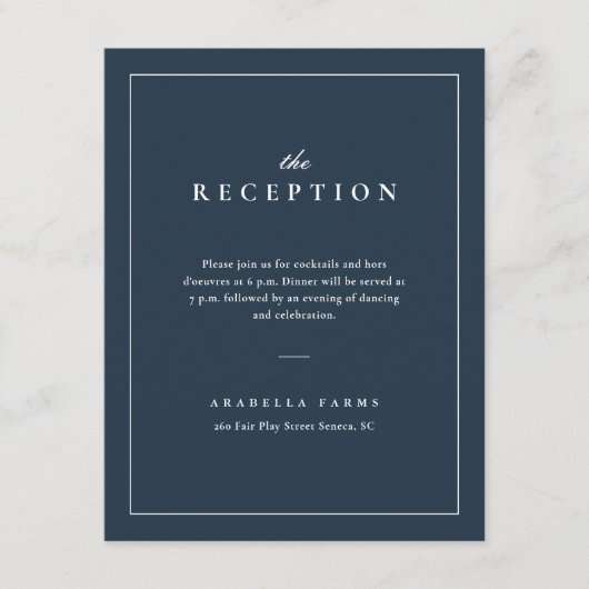 クラシックネイビエレガントーブルーウェディングレセプション エンクロージャーカード (正面)