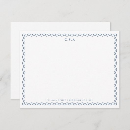クラシックネイビシンプルーブルー3モノグラム波縁ど波 ノートカード (正面/裏面)