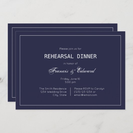クラシックネイビシンプルーリハーサルディナー招待状 招待状 (正面/裏面)