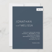 クラシックネイビフォーマルーブルーモノグラムのスクリプ結婚ト 招待状 (正面)