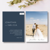 クラシックネイビフォーマルーブルーモノグラムのスクリプ結婚ト 招待状