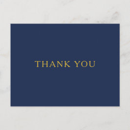 クラシックネイビミニマルーブルー金ゴールド結婚ズ・サンキュー ポストカード