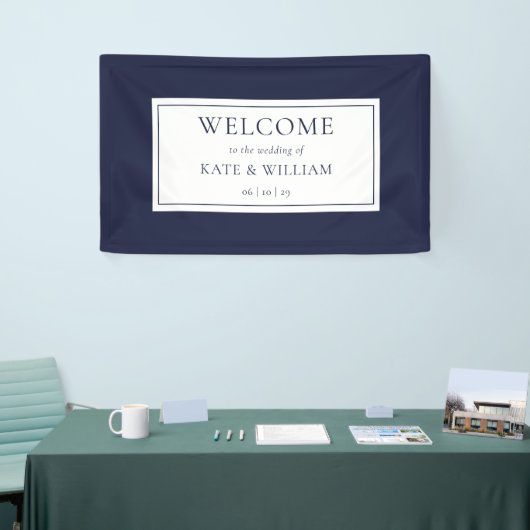 クラシックネイビモダンーブルー結婚の歓迎 横断幕 (トレードショー)