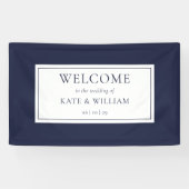 クラシックネイビモダンーブルー結婚の歓迎 横断幕 (横)