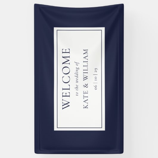 クラシックネイビモダンーブルー結婚の歓迎 横断幕 (縦)