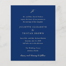 クラシックネイビーとクリーム色のエレガントな結婚式の招待状 チラシ