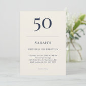 クラシックネイビーとクリーム色の50歳の誕生日お祝い 招待状 (スタンド正面)