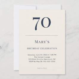 クラシックネイビーとクリーム色の70歳の誕生日お祝い 招待状