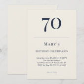 クラシックネイビーとクリーム色の70歳の誕生日お祝い 招待状 (正面/裏面)