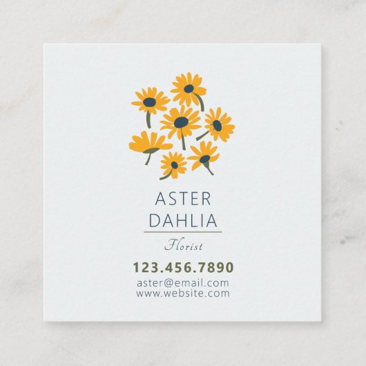 クラシックネイビーイエローホワイトデイジードット花パターン スクエア名刺 (裏面)