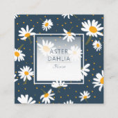 クラシックネイビーイエローホワイトデイジードット花パターン スクエア名刺 (正面)