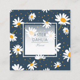 クラシックネイビーイエローホワイトデイジードット花パターン スクエア名刺