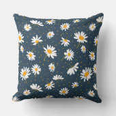 クラシックネイビーイエローホワイトデイジーフローラルパターン クッション (正面)