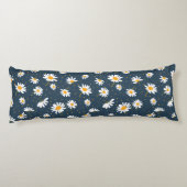クラシックネイビーイエローホワイトデイジーフローラルパターン ボディピロー (裏面)