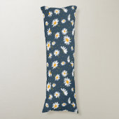 クラシックネイビーイエローホワイトデイジーフローラルパターン ボディピロー (正面縦)