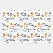 クラシックネイビーイエローホワイトデイジーフローラルパターン ラッピングペーパーシート (正面2)