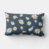 クラシックネイビーイエローホワイトデイジーフローラルパターン ランバークッション (裏面)