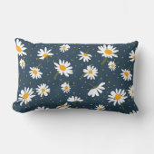 クラシックネイビーイエローホワイトデイジーフローラルパターン ランバークッション (正面)