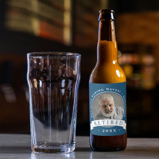 クラシックネイビーエレガントブルーリタイア祖父の写真 ビールラベル