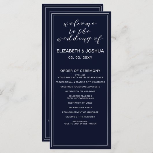 クラシックネイビーシルバー結婚式 プログラム (正面/裏面)